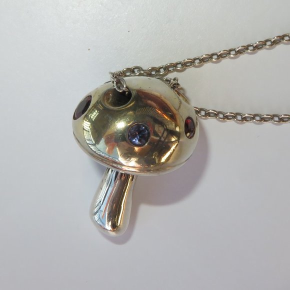 Elizabeth And James Large Mushroom Pendant On Chain Sterling Silver CZ - Picture 1 of 16